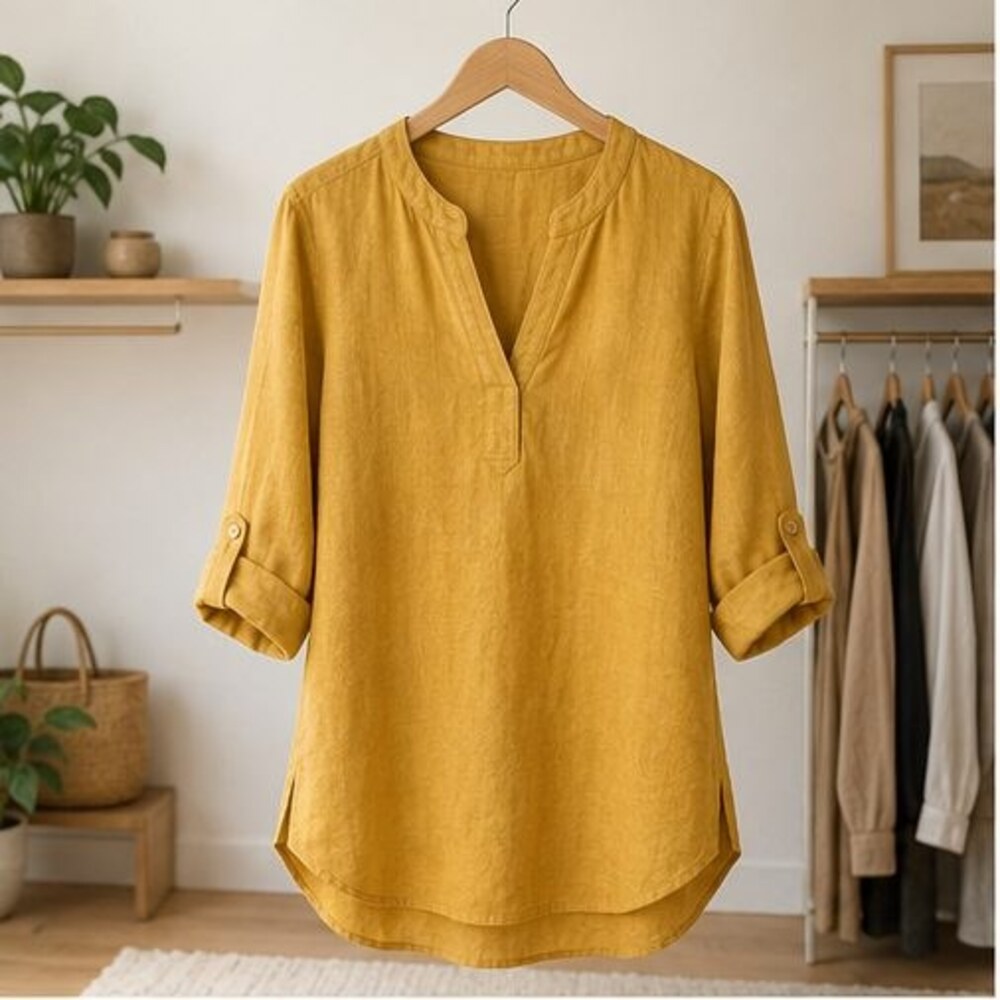 Mustard Split Neck Tunic Blouse